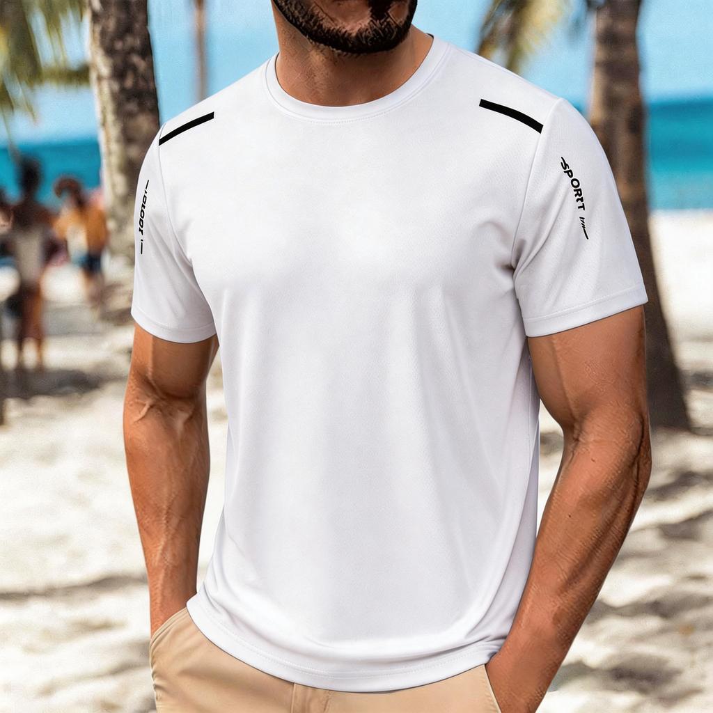 Men's Silk Short-sleeved T-shirt For Summer, Lightweight, Quick-drying, Mesh Pattern, Suitable For Sports And Fitness Activities.