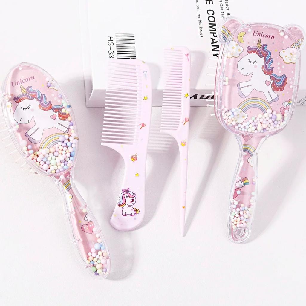 4-pcs Styling Comb Combination, 2 Mini Cartoon Combs, Colorful Cartoon Design Bubble Airbag comb,Special for Real Hair Wigs