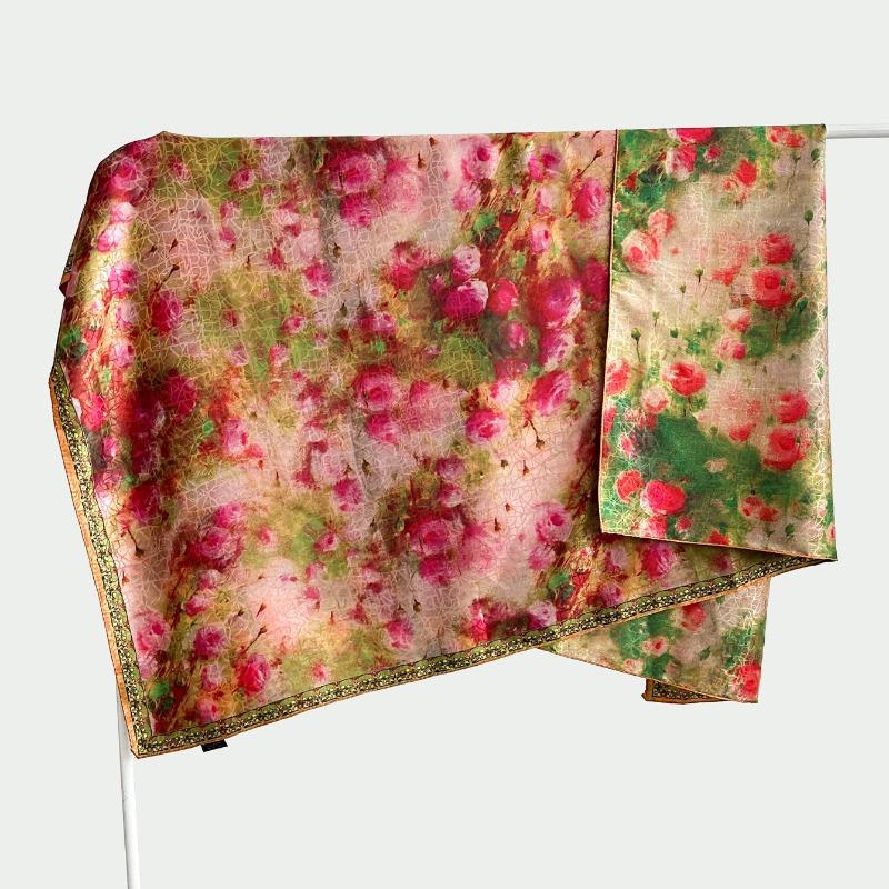 Chinese style fragrant cloud gauze square scarf silk scarf floralsprinting double-sided silk scarf shawl
