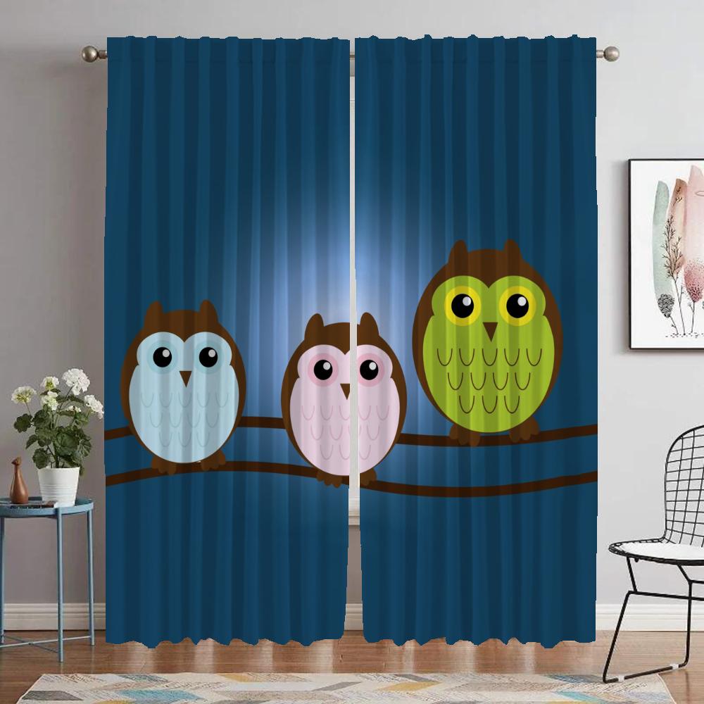 

Мультяшная сова, современные шторы для гостиной, тюль для спальни, абажуры, украшение на Хэллоуин, перегородка, занавеска для ребенка W50xH70cmx2pcs-CL