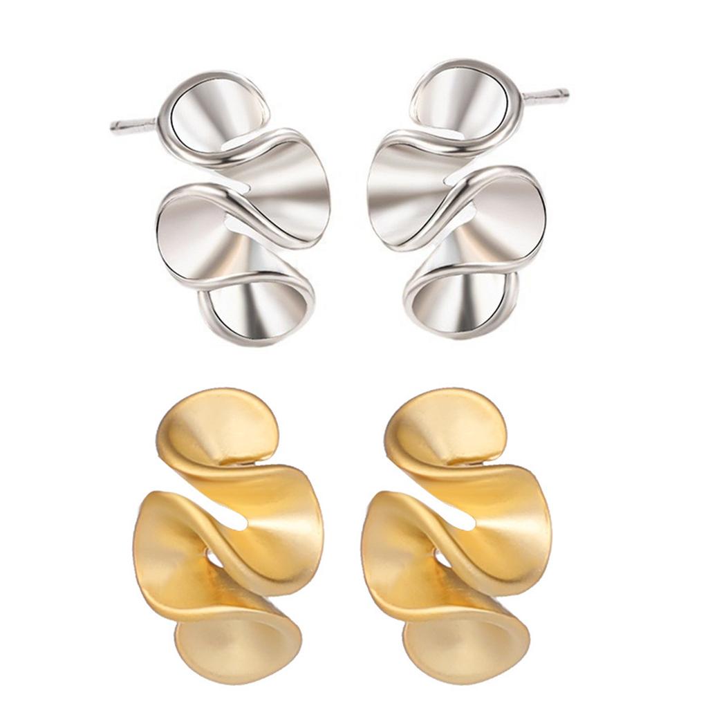 Fashion Ruffle Studs Earrings Statement Earring Copper Texture Ear Studs Ears Accessory Present for Woman and Girls