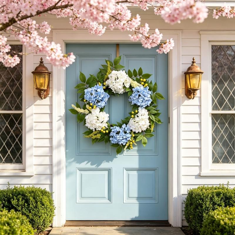 Handcrafted Artificial Hydrangea Wreath Elegant Realistic Florals Garlands For Various Season Home Decoration