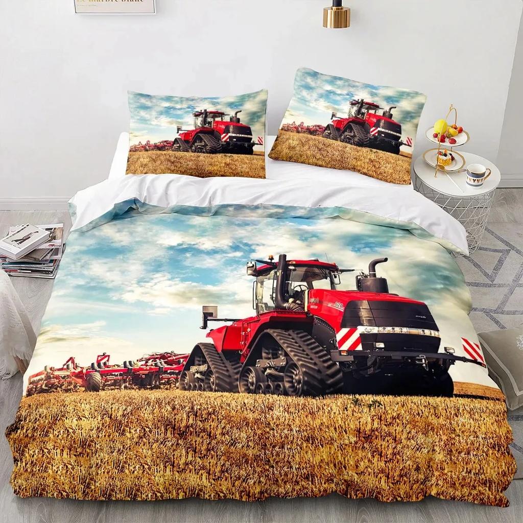Fashion Tractor Kart Comfortable Duvet Quilt Cover Pillowcase Bedding Set Children Bedroom Decoration Home Textile