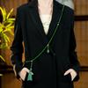 Green Beaded Tassel Crossbody Necklace - Retro Chinese Style Sweater Chain Accessory