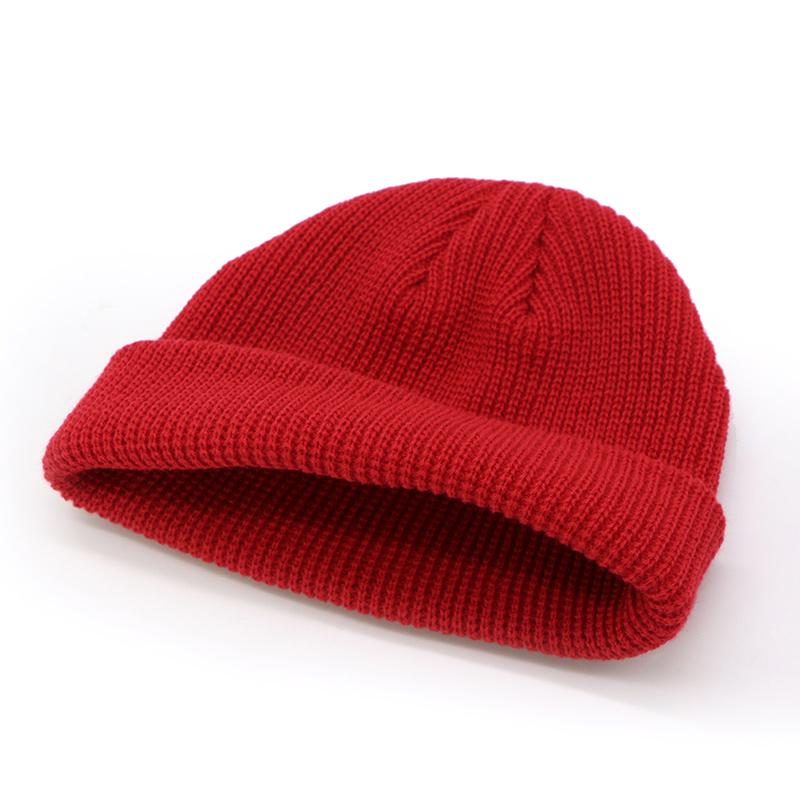 Unisex Autumn Winter Ribbed Knitted Hat Soft Cuffed Short Melon Cap Men Women Navy Style Beanie Hat