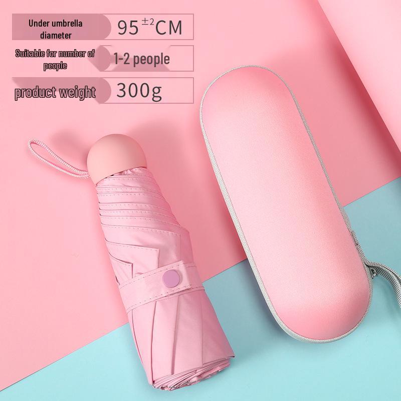 Compact Five-Fold Umbrella: Portable Pocket Sun Capsule with Black Glue Sunscreen, Ultra-Light for Sun and Rain.