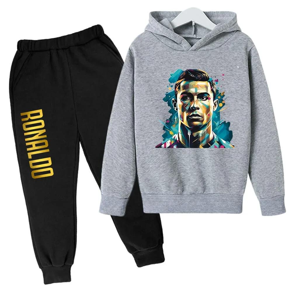 Ronaldo CR7 Stampa Idol del Calcio Abbigliamento Felpa per Bambini Set 2 Pezzi Tuta Pantaloni Tuta Sportiva per Bambini Ragazzi Abbigliamento per Bambine Tute Sportive