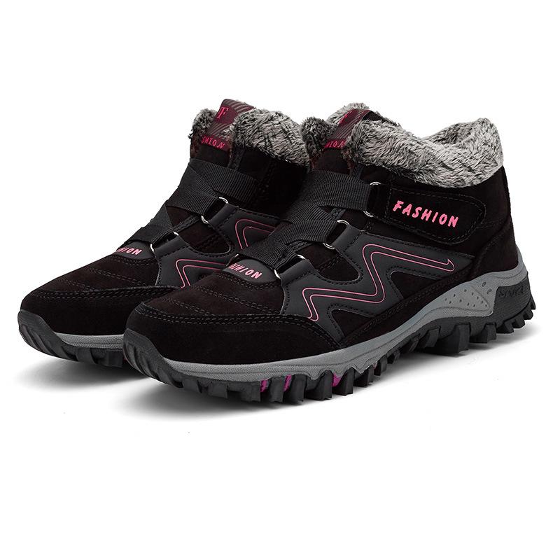 Women's Winter Snow Boots Velcro, Thick Sole, Warm Cotton, Plus Velvet