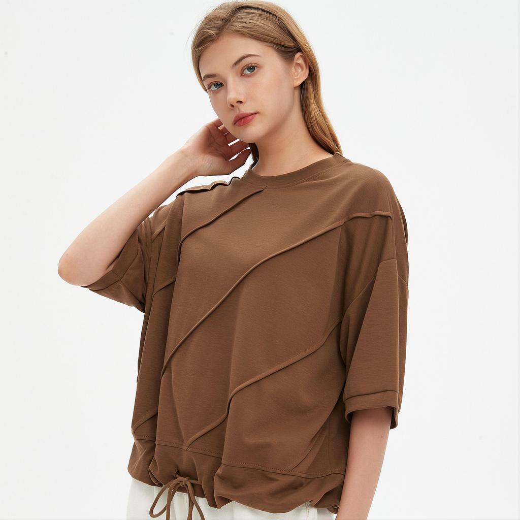 DIMANAF 2025 Plus Size Summer Solid Bat Stripe T-shirt Women Short Sleeve Loose Tops Tees