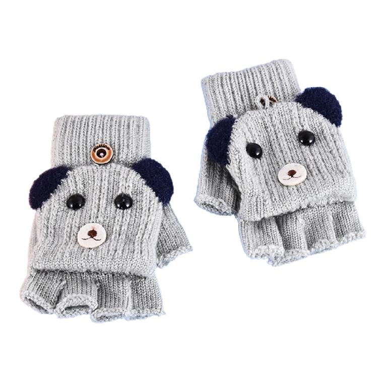 Winter Warm Gloves Cartoon Dog Glove with Flip Top Knitted Half Finger Gloves 1