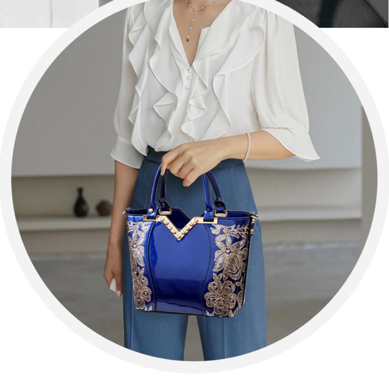 Pailletten-Bestickte Damen-Handtasche Neue V-förmige Luxus-Schulter-Crossbody-Tasche Büro Lackleder Damen Lässige Tote-Tasche