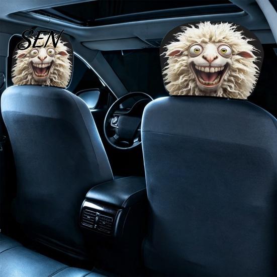 Cartoon Graphic Headrest Protectors Zipper Bear Car Cover, 2D Flat Print Cute Seat Humorous Accessories Protector, Universal Breathable Auto Interior