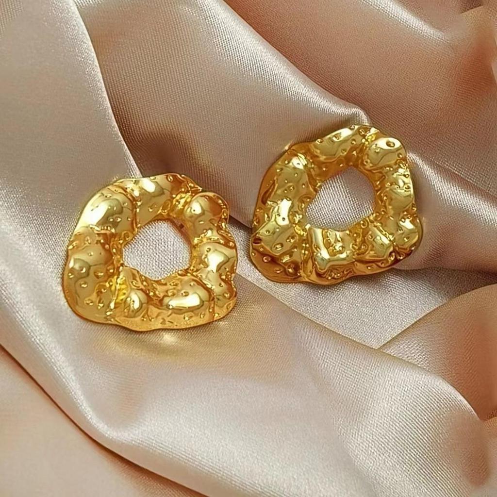 Retro Geometric 304 Stainless Steel Ear Studs with Concave-Convex Design