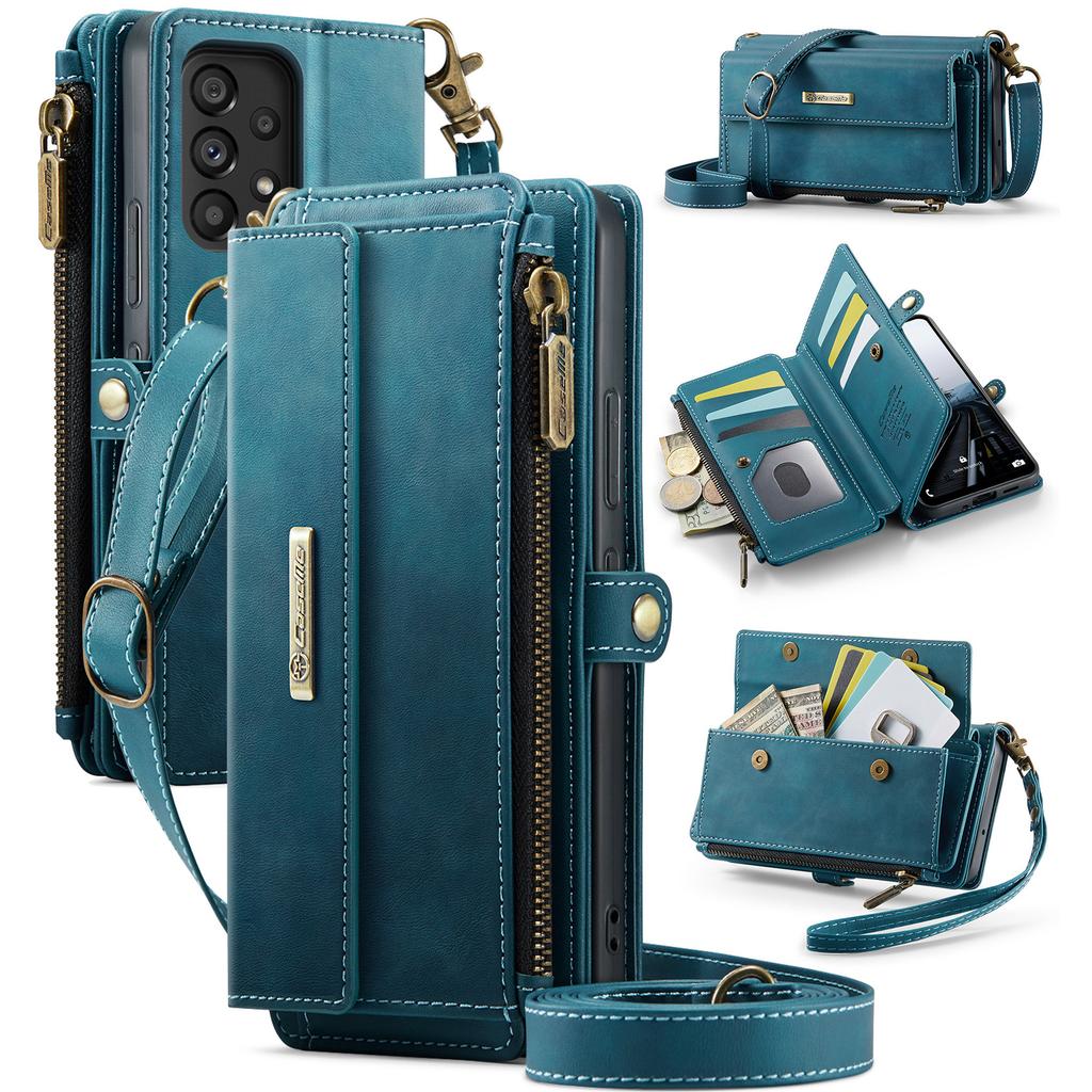 For Samsung Galaxy A53 5G Case CASEME C39 RFID Blocking Zipper Wallet Stand Leather Cover with Strap