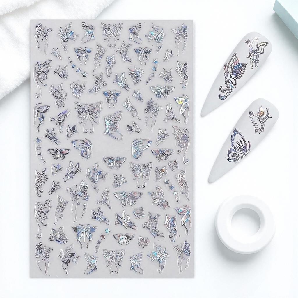 Holographic 3D Butterfly Nail Art Stickers Multi-Purpose Adhesive Sliders for Colorful DIY Nail Designs
