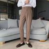 Men's Slim High-Waisted Business Trousers - Solid Color Straight Fit