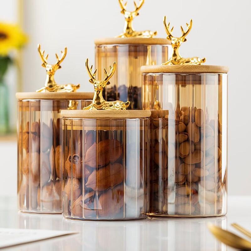 ZISIZ Deer Head Bamboo Lid Glass Storage Jars