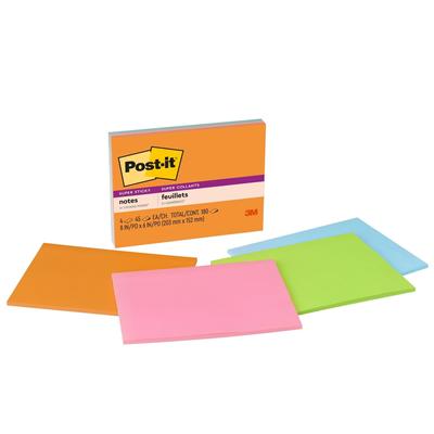 Post-it adhésif grand format néon 152 x 203, 45 feuilles x 4, couleur mm, 6845-SSP