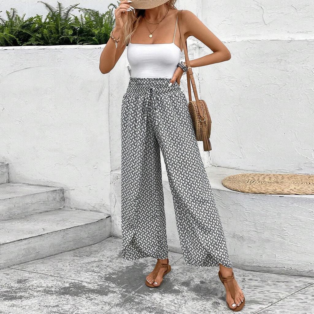 Women's Palazzo Pants Floral Wide Leg Trousers Summer Beach High Pants