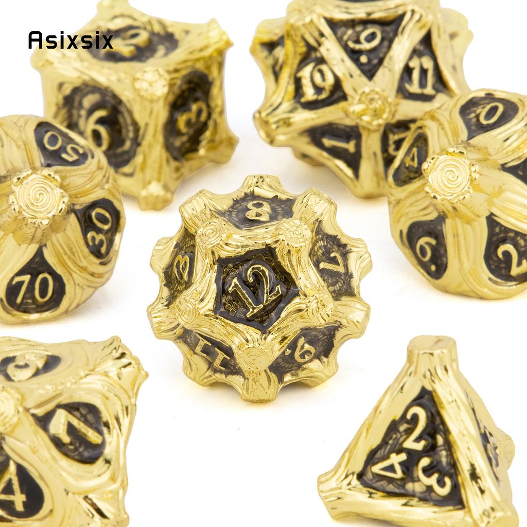 7 Pcs Golden Black Tree Stump Root Metal Dice Solid Metal Polyhedral Dice Suitable for Role-Playing RPG  Board Game Card Game
