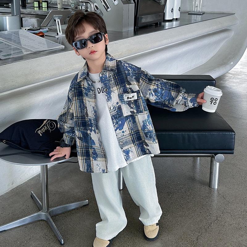 

Korean Style Boys Sporty Plaid Shirt - New Trendy Autumn Outerwear 2025 120 cm синій