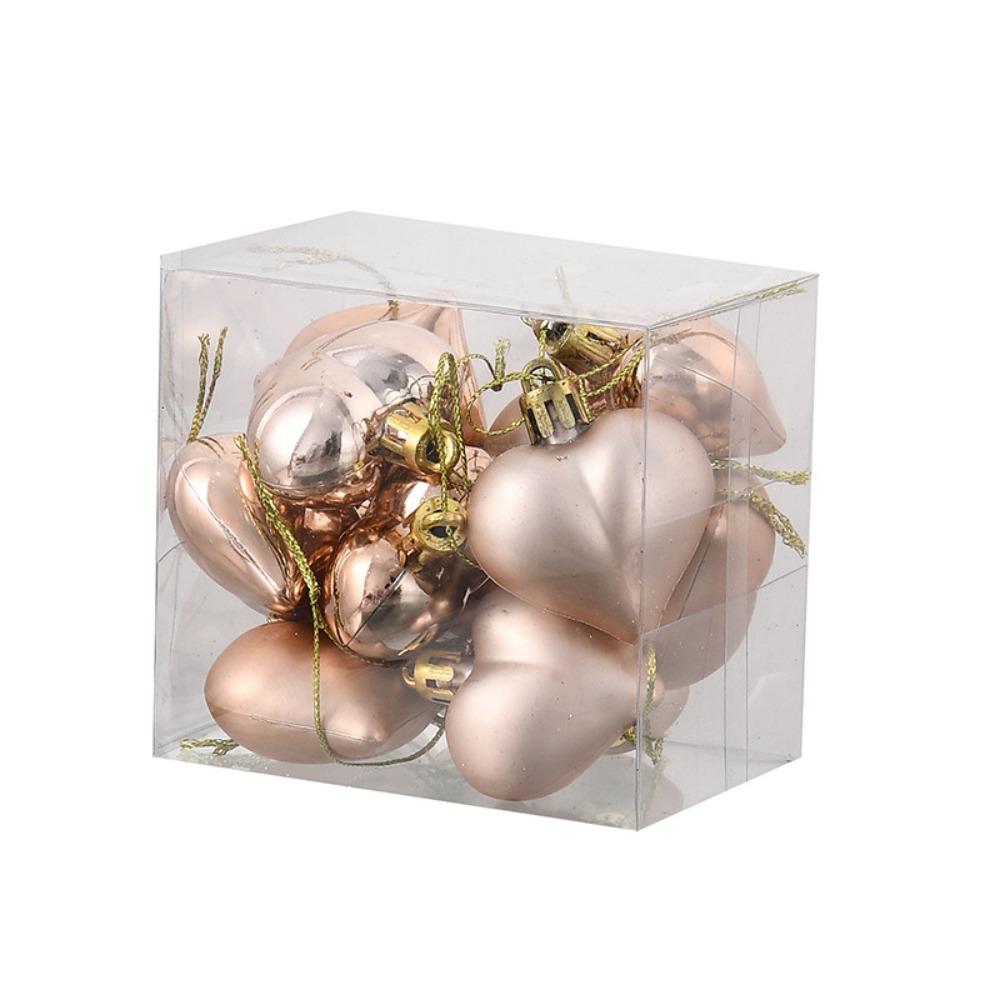 

12 шт. Пластиковый подвесной кулон в форме сердца, блестящие рождественские шары, декор для рождественской елки розового золота