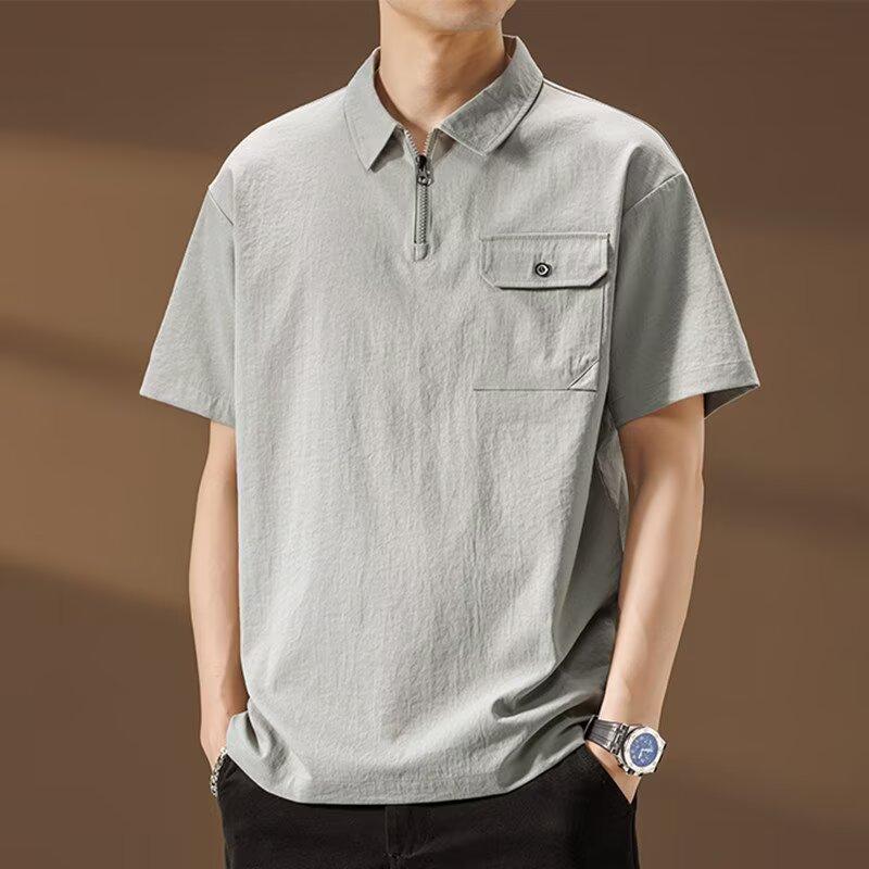 Camisa Polo para Hombre Manga Corta Verano Bolsillo Oversize 8XL Talla Grande Camiseta Cremallera Transpirable Holgada Masculina Suave