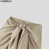 INCERUN Men Twisted Elastic Waist Ruffled Layers Casual Long Pants Trousers