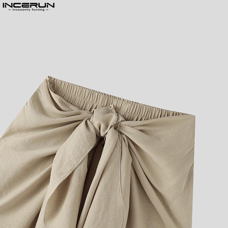 INCERUN Pánské Kroucené Elastický Pás Volánové Vrstvy Ležérní Dlouhé Kalhoty