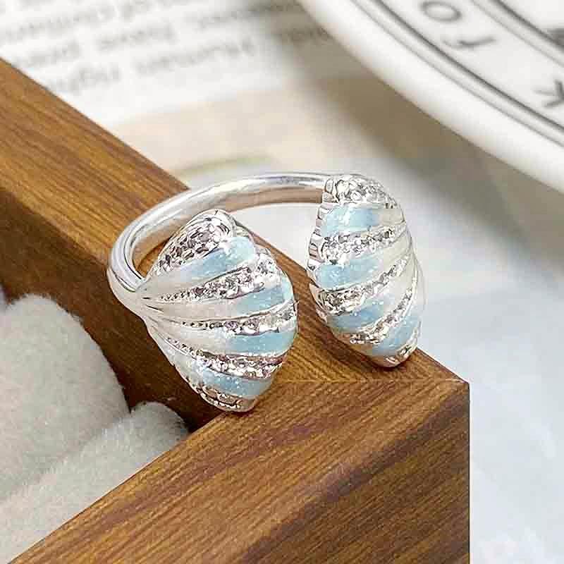[Beihaixing Language] Blue Ocean Enamel Oil Dripping Shell Starfish Opening Ring Niche Zircon Stacked Ring