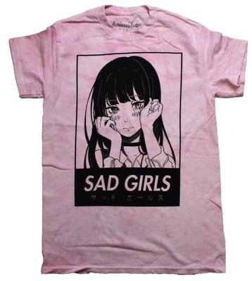 Animebae Mens Sad Girl Pink Wash T-shirt New S