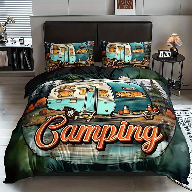 Set Biancheria da Letto con Stampa Lettere Camper: (1 Copripiumino + 2 Federe) - Nessun inserto per cuscino incluso Dimensioni Queen per Tutte le Stagioni