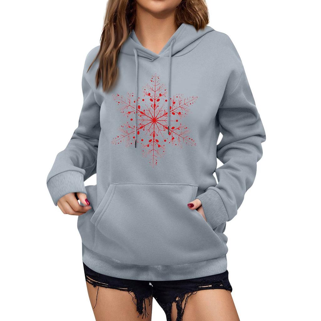 Women's Winter Christmas Printed Pullover Hooded Sweatshirt Fleece Long Sleeve Sweatshirt