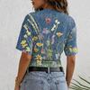 Women Round Neck Pullover Short Sleeve T Shirt Floral Print Loose Fit Casual Top for Daily Wear Lightweight Breathable Fabric