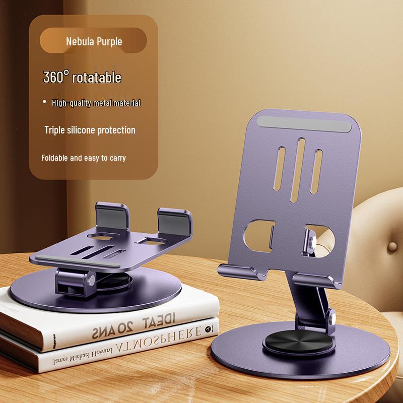 All-Metal Rotating Aluminum Phone & Tablet Stand - Portable Desktop Support for Live Broadcasts