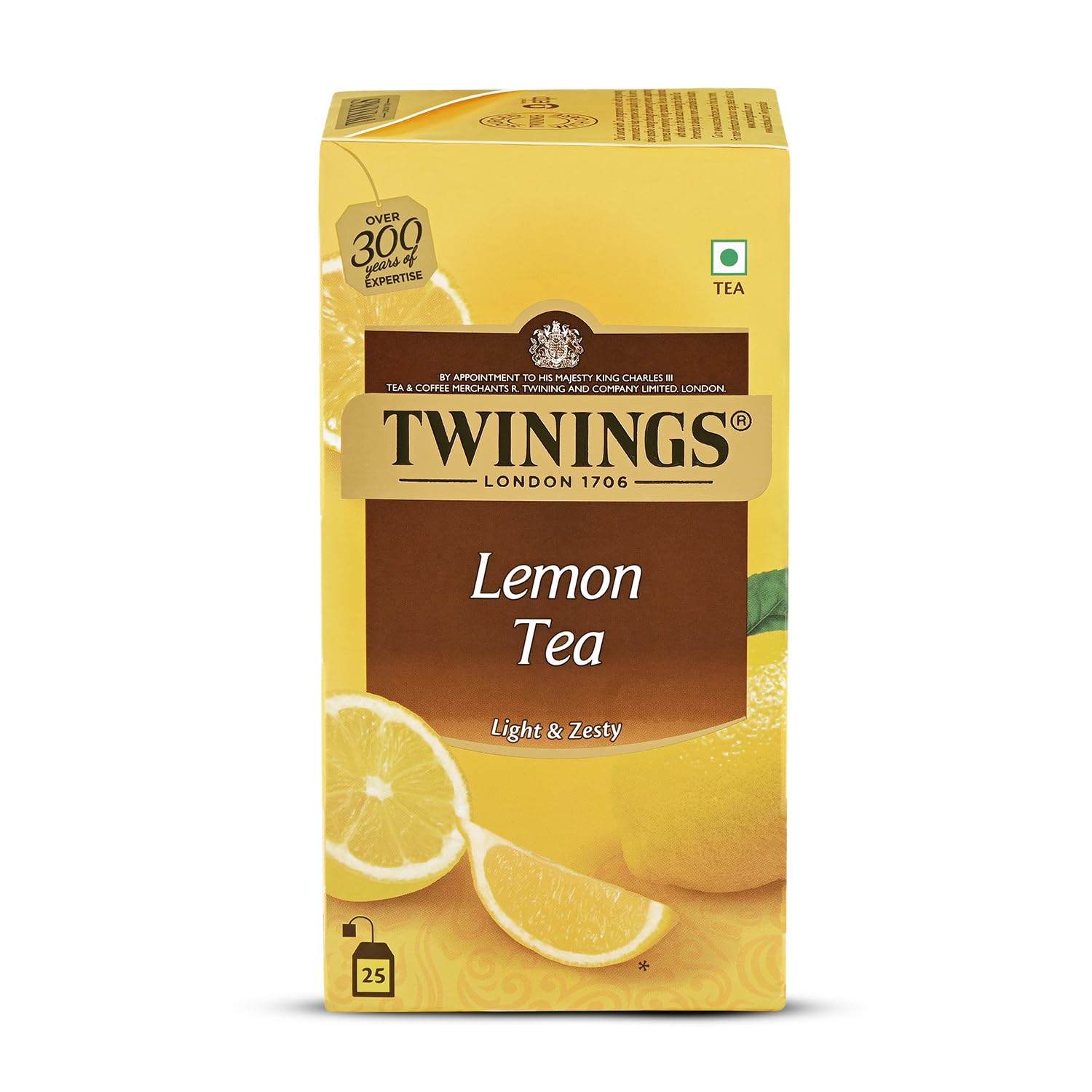 Чай Twinings с лимоном, 25 чайных пакетиков, Премиальный черный чай с лимоном, Легкая крепость, Легкий и освежающий вкус, Богат антиоксидантами, Без кофеина, Сделано с