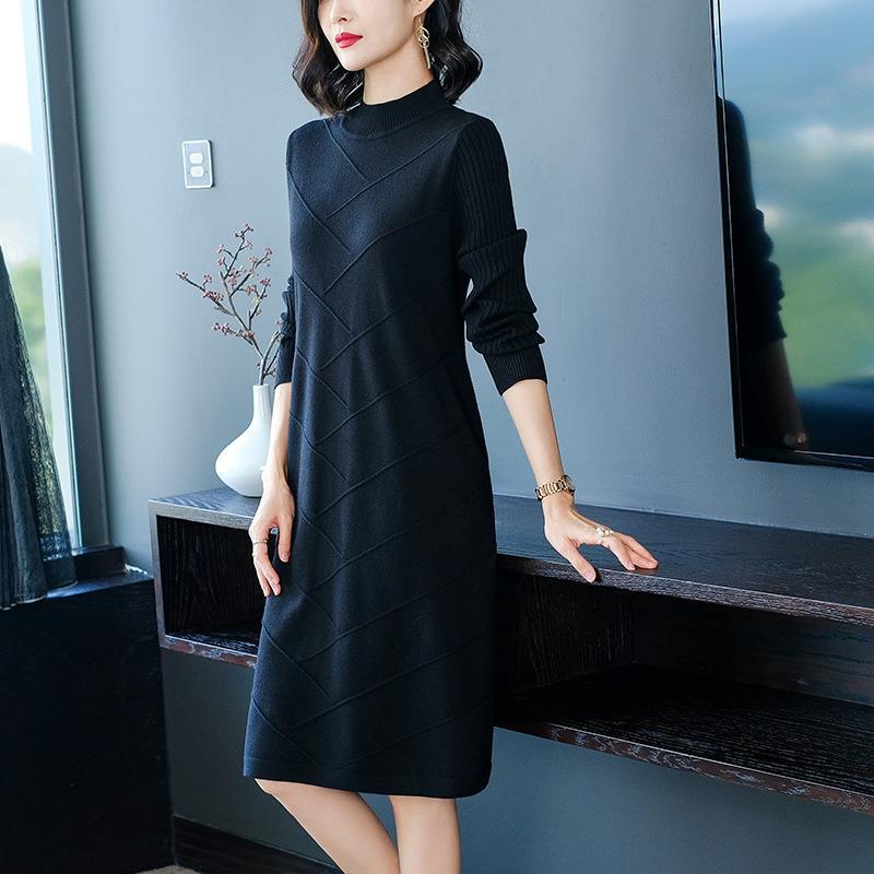 

Осенне-зимнее базовое платье женское большого размера для новой мамы, тонкое, с темпераментом, с пальто, внутри с вязаным свитером с длинным рукавом, юбка One size