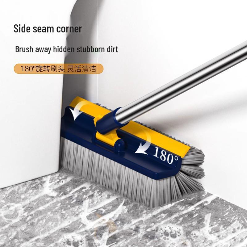 Household Long-Handle Stiff Bristle Bathroom & Floor Cleaning Brush with Scraper