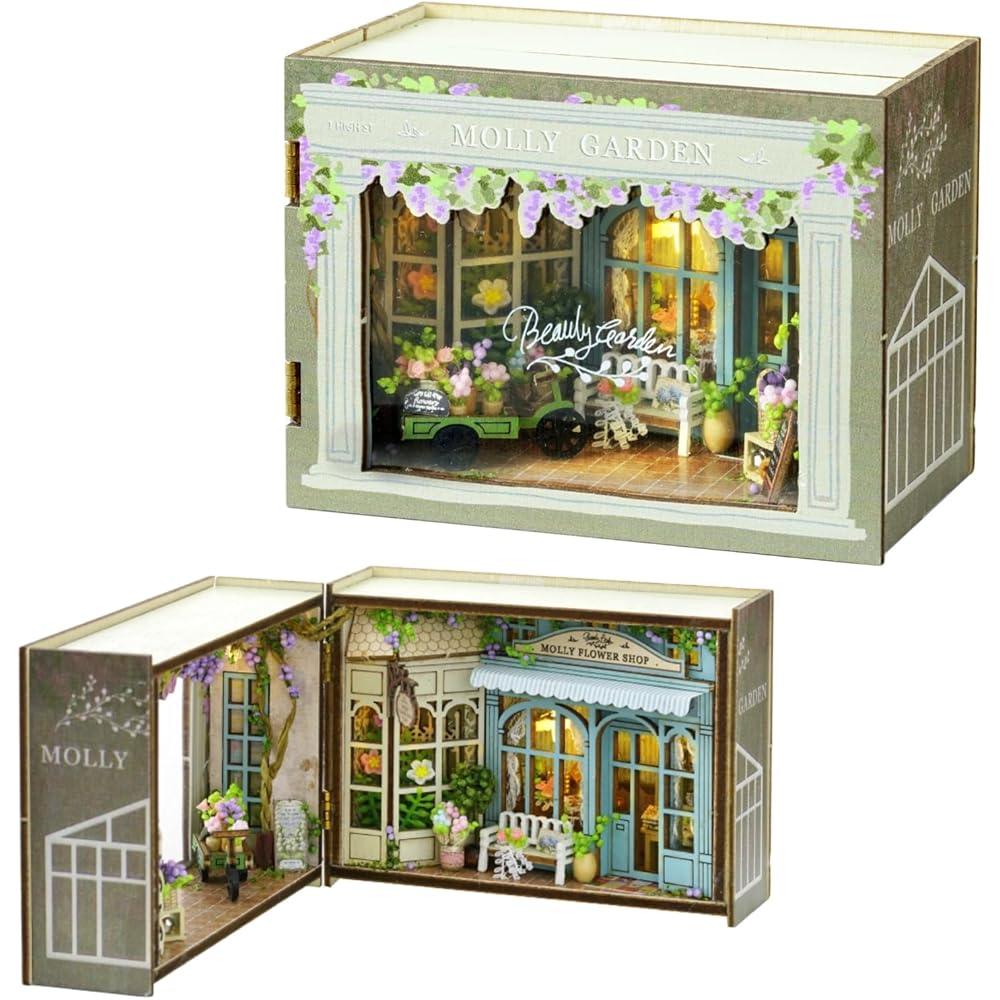 

Cuteroom Wooden Dollhouse Kit with Miniature Furniture and LED Lights for Kids DIY Toy