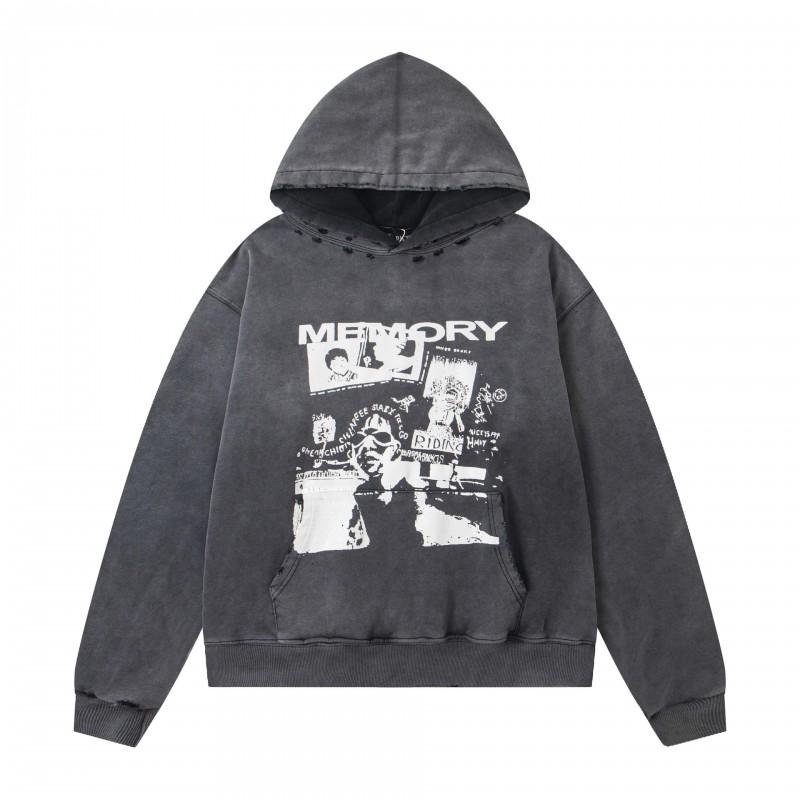 Mens Oversized Streetwear Hoodie With Distressed Zipper Graphic Print Cotton Long Sleeve Pullover Casual Wear