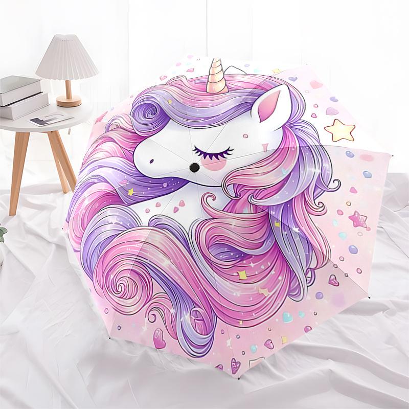 

Unicorn Fantasy Automatic Folding Umbrella: 8-Bone Iron Frame, Portable Design for - Perfect Festival Gift for Fans and Travelers!0104387a