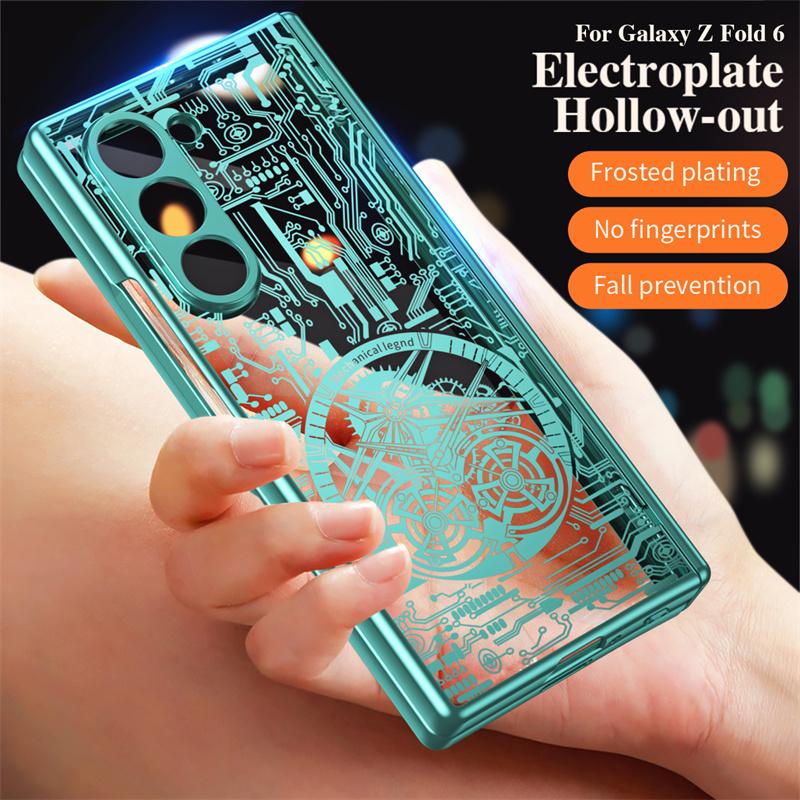 For For Samsung Galaxy Z Fold 7 6 5 4 3 5G Fashion Hinge Mechanical Electroplating Phone Case Screen Protector 360° Protective Cover