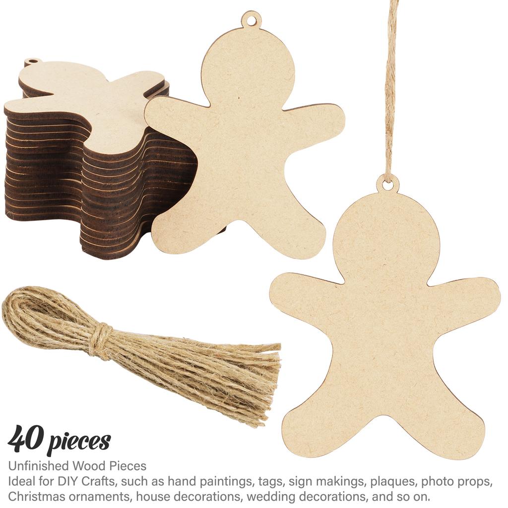 Inkdotpot 40 sztuk Piernikowe Drewniane Ozdoby z Otworami 3.5" Niedokończone Wstępnie Nawiercone Naturalne Drewniane Plasterki do Rzemiosła