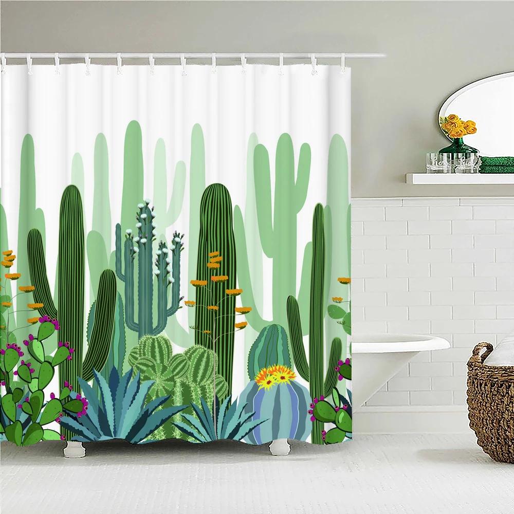 Cactus Shower Curtains Waterproof Polyester Fabric Shower Curtains Tropical Plants Bathroom Screen Curtain Home Decor 180X180cm