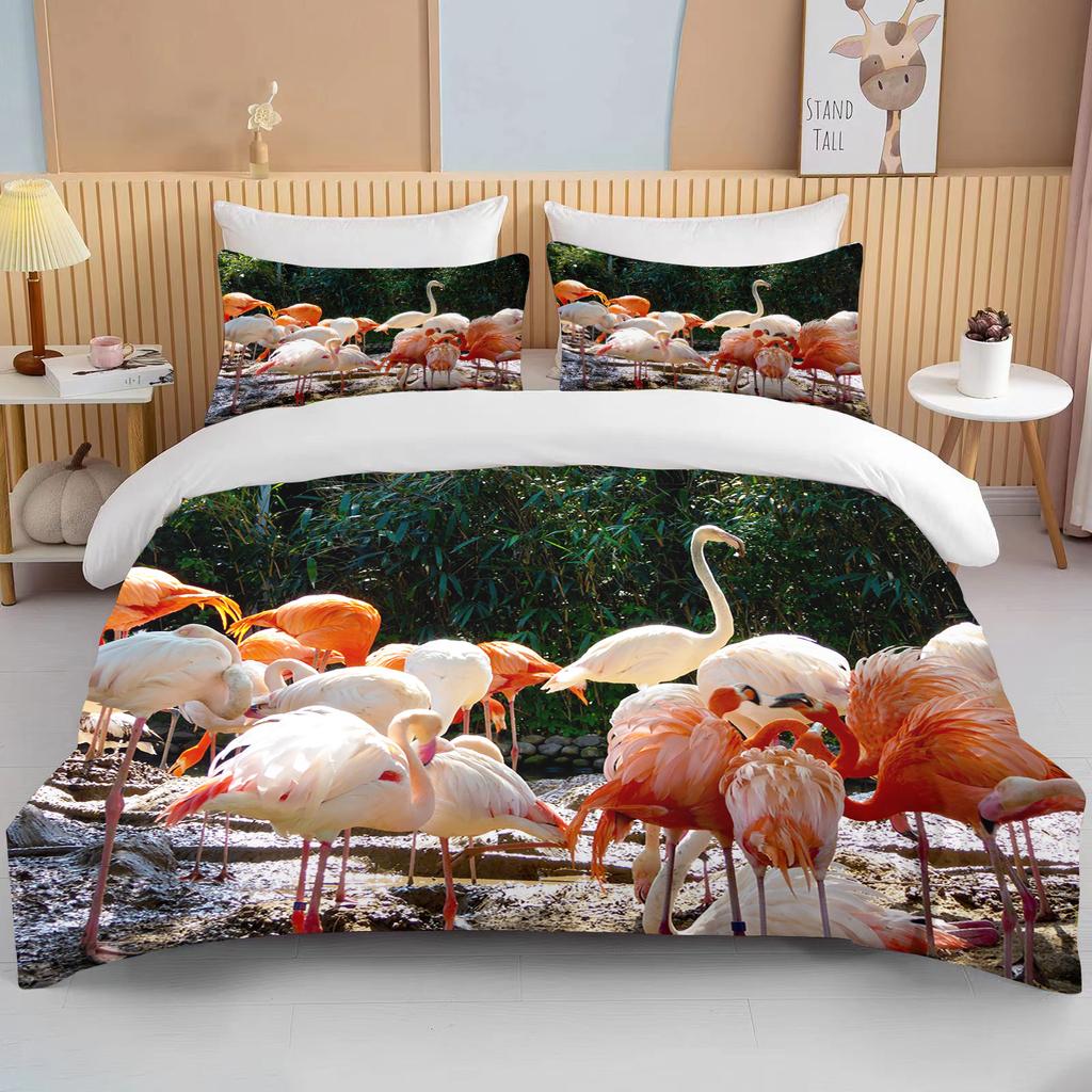 Flamingo cartoon cute bear kawaii Christmas gift king size double bed children's bedding microfiber or polyester duvet cover set
