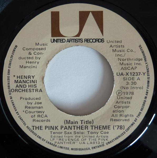 

7-дюймовая пластинка HENRY MANCINI HIS ORCHESTRA Тема Розовой Пантеры 78 UAX1237Y United Artists 1978 Канада Джаз Б/у