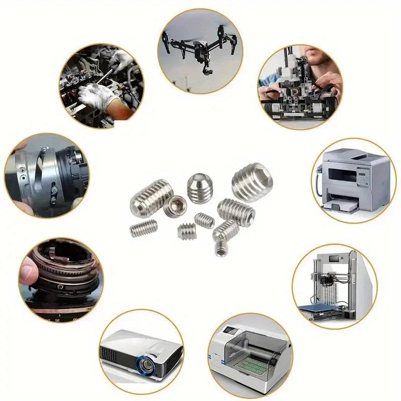 304 Stainless Steel Socket Head Hex Set Screw Assortment Kit Grub Screw Cup- Metric M3 M4 M5 M6 M8 Cup Point Grub Screw Set