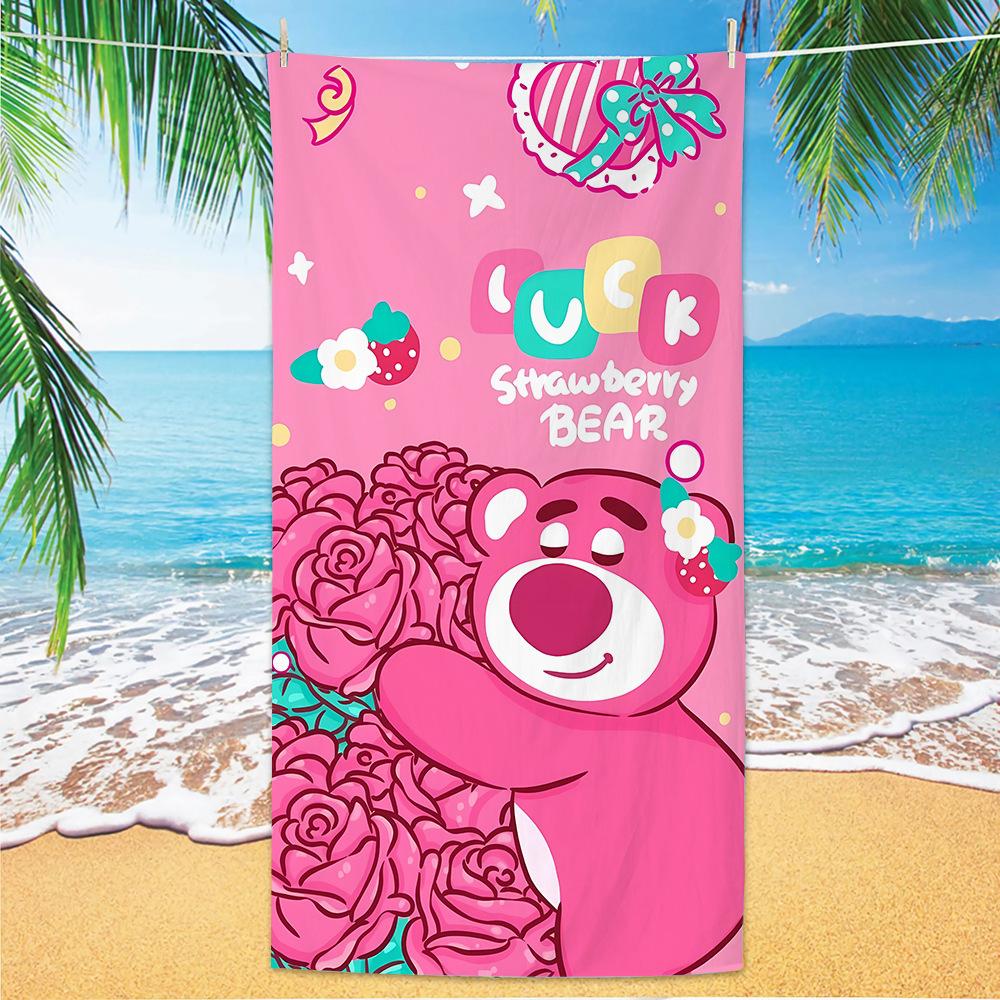 Cute Strawberry Bear Beach Towel Microfiber Printed Children'S Trumpet Cartoon Bear Beach Towel