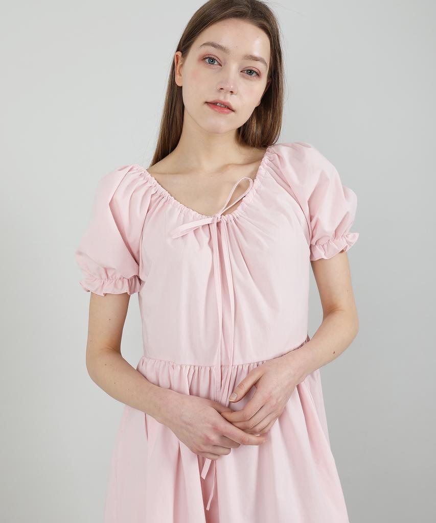 CATTLINE Romantic Shirred Long Dress (Pink)