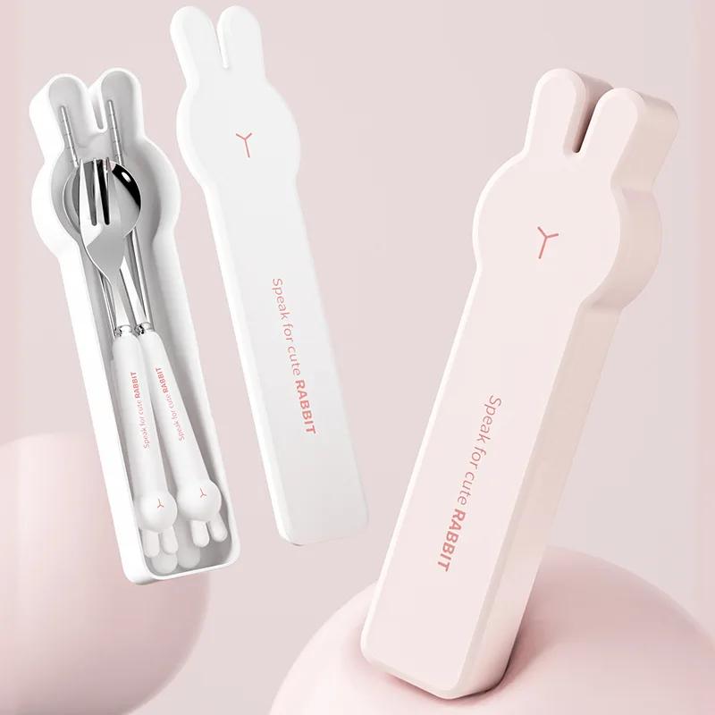 Cutlery Set With Case Cartoon Stainless Steel Fork Spoon Chopsticks Portable Cutlery Set Reusable Travel Tableware